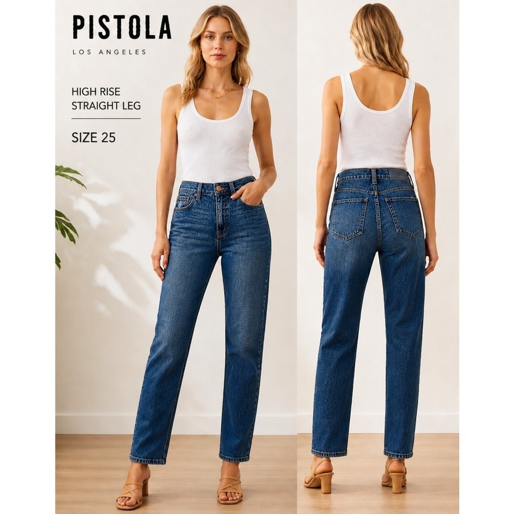 PISTOLA High Rise Straight Leg Jeans Size 25 Light Wash Denim LA Brand